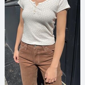 Brandy Melville White Floral Short Sleeve Top